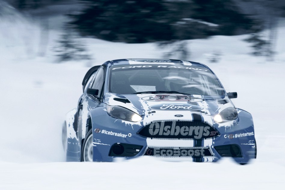 OMSE's GRC and WRX drivers made the Ford Fiesta Mk7 ST Rallycross SuperCar fly over a frozen lake. © Ford Racing/ERC24