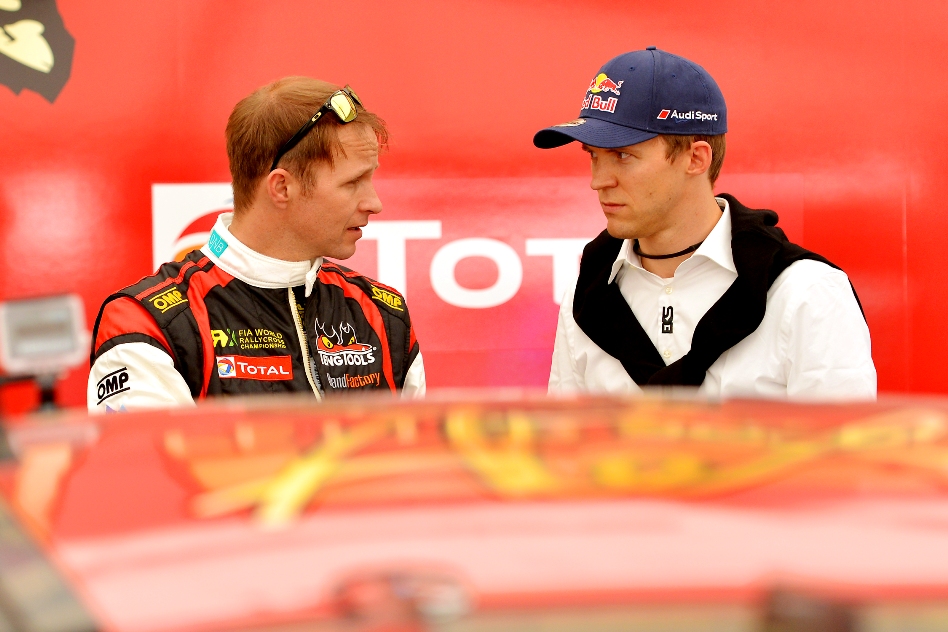 Former World Rally Champion Petter Solberg and double DTM title winner Mattias Ekström "talking petrol". © Toni Ollikainen/ERC24