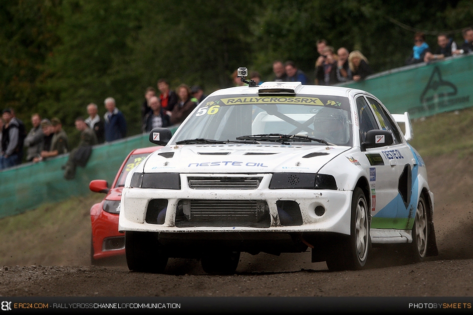 Sten Oja and his Mitsubishi Lancer Evo 6 pictured during the German 2013 ERC round at Buxtehude. © DS/ERC24