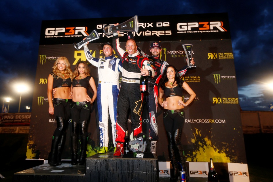 The Trois-Rivières SuperCar podium with (from left) Anton Marklund, Petter Solberg and Timur Timerzyanov. © McKlein/IMG/ERC24