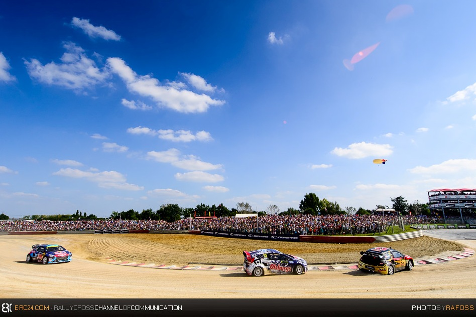 The WorldRX round of France at Lohéac was won by Petter Solberg from Reinis Nitišs and Timmy Hansen. © JKR/ERC24