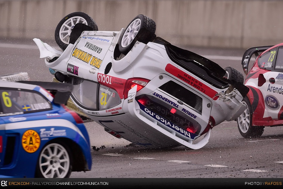 After being fastest in Heat 1 Norwegian Fredrik Magnussen (Ford Fiesta Mk7) got it all wrong in Heat 3. © JKR/ERC24