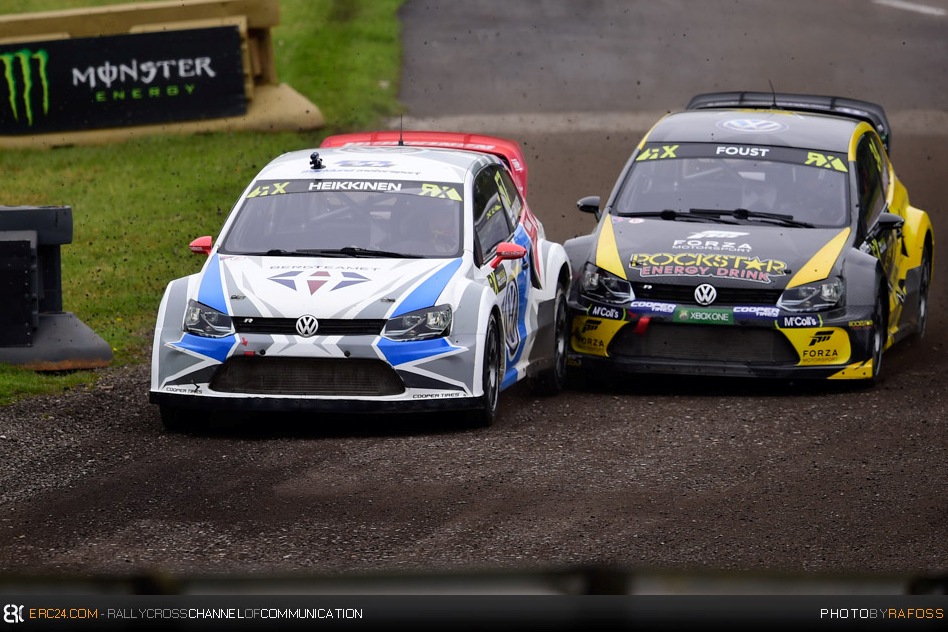 American Tanner Foust (right) is back for another WorldRX round, but only 18th after Saturday. © JKR/ERC24