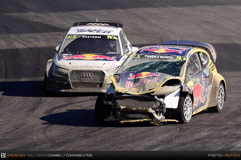 Timur Timerzyanov's Ford Fiesta Mk7 SuperCar shows the marks of his crash. © JKR/ERC24